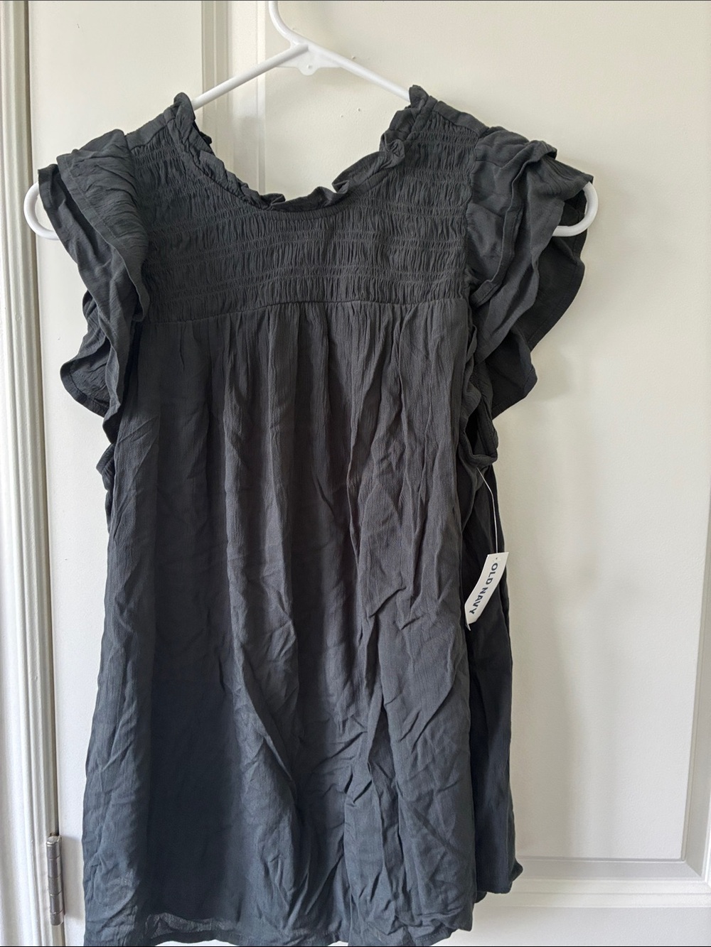 Women’s Ruffle Sleeve Smocked Yoke Top - Charcoal